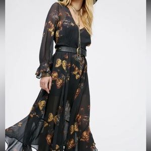 Free people butterfly skies maxi black dress large festival